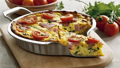 Canvas Print - A pan of food with tomatoes and ham