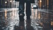 Walking alone on rainy street