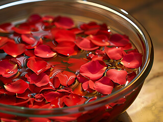 Wall Mural - a big bowl with red rose petals in it in