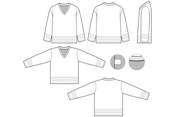 hockey jersey kit polo top t-shirt flat technical drawing illustration short sleeve blank streetwear mock-up template for design and tech packs