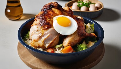 Wall Mural - A bowl of chicken with an egg on top