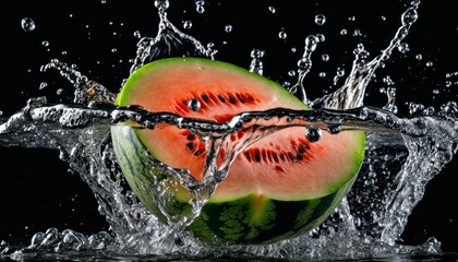 Wall Mural - A watermelon is being splashed with water