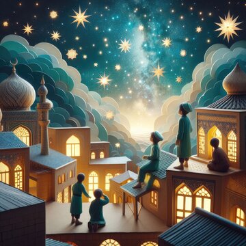 People see the first night moon Eid Mubarak Ramadan Mubarak