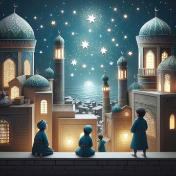 People see the first night moon Eid Mubarak Ramadan Mubarak