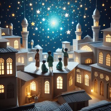 People see the first night moon Eid Mubarak Ramadan Mubarak