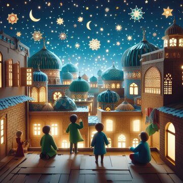 People see the first night moon Eid Mubarak Ramadan Mubarak