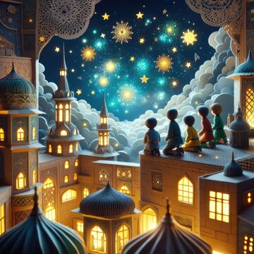 People see the first night moon Eid Mubarak Ramadan Mubarak