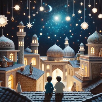 People see the first night moon Eid Mubarak Ramadan Mubarak