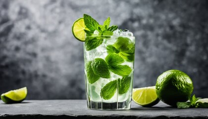 Canvas Print - A glass of mint tea with a slice of lime on the side