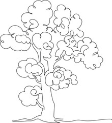Wall Mural - Lonely tree. Landscaped park with path and tree.  A place to relax in nature. Continuous line drawing. Vector illustration.