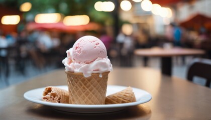 Poster - A plate of food with a scoop of ice cream and a cookie