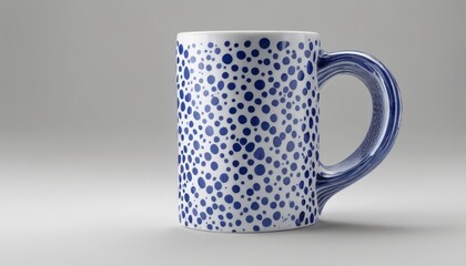 Wall Mural - A blue and white coffee mug with a polka dot pattern