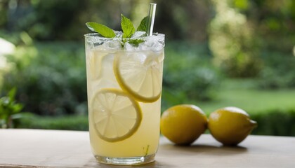 Canvas Print - A glass of lemonade with lemon slices on the side