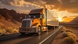 Southwest journey. captivatingly immense semi-truck traversing the serene and empty roads of the stunning southwestern united states