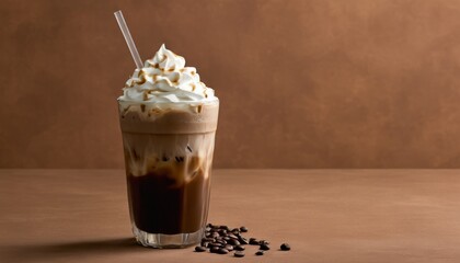 Poster - A glass of coffee with whipped cream and chocolate bits on a table