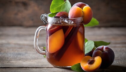 Wall Mural - A jar of peaches in syrup with peaches on the side