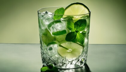 Poster - A glass of mint and lemonade on a table