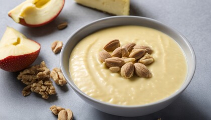 Sticker - A bowl of almond butter with sliced apples and walnuts