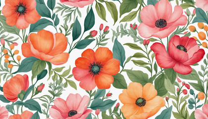 Wall Mural - bright rich floral background, Watercolor