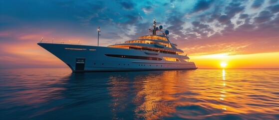 Luxury superyacht, megayacht at sunset