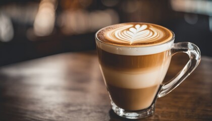 Wall Mural - A cup of coffee with a heart shaped foam on top