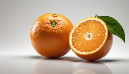 Sticker - Two oranges cut in half on a white background