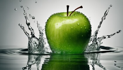 Poster - A green apple is splashing in water