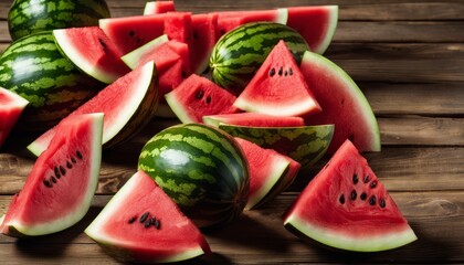 Sticker - Sliced watermelon on a wooden table