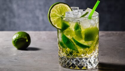 Canvas Print - A glass of lime juice with a green straw