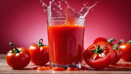 Poster - A glass of tomato juice with tomatoes on the side