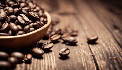 Sticker - A wooden table with a bowl of coffee beans