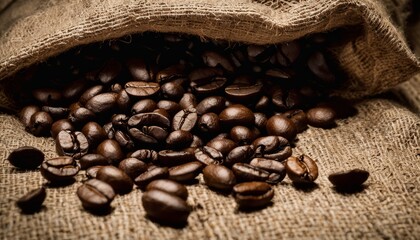 Wall Mural - A large pile of coffee beans in a burlap bag