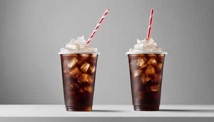 Sticker - Two glasses of soda with straws and whipped cream