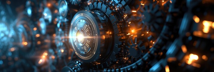 Aufkleber - Abstract digital machinery light glowing motion technology 3D long background for science or technological processes