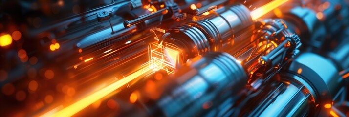 Aufkleber - Abstract digital machinery light glowing motion technology 3D long background for science or technological processes