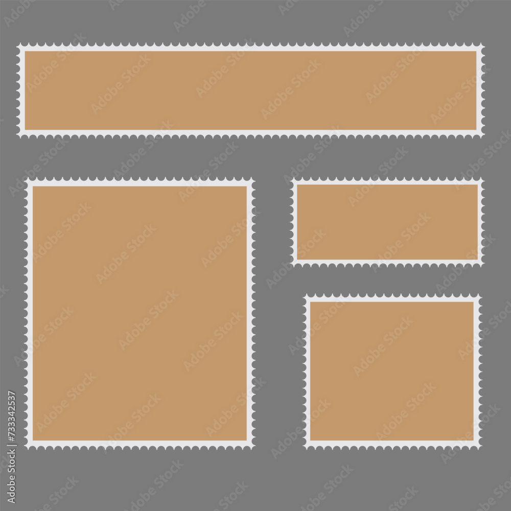 Postcard stamp frames. Blank postage stamps, empty postmark and square ...