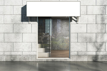 Aufkleber - Modern daylit glass storefront in concrete building with empty white mock up stopper. 3D Rendering.