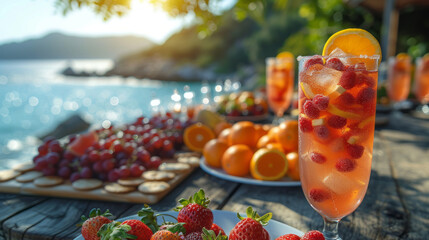 summer foods and beverages. Think vibrant fruit salads, ice cream, barbecues, smoothies, and refreshing cocktails ,generative ai.