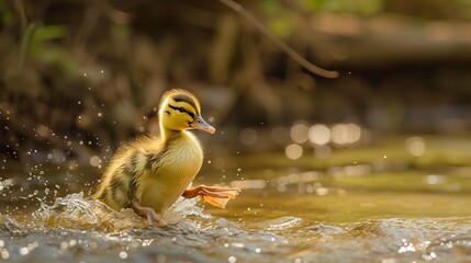 Wall Mural - Duckling in a pond