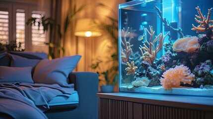 Wall Mural - Home aquarium cozy interior with fish pet animall wallpaper background