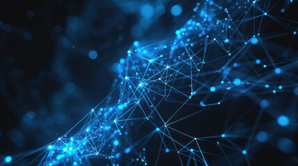 Blue network connection with linies and dots as wallpaper background illustration