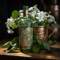 beautiful bottle on a green background