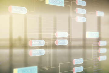 Aufkleber - Multi exposure of abstract creative coding sketch on empty corporate office background, artificial intelligence and neural networks concept