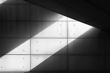 Poster - An architectural detail of modern building, focusing on interplay of geometric patterns and contrast of light and shadow.