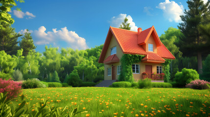 Wall Mural - landscape with a house