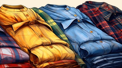 Poster - A pile of shirts stacked on top of each other. Can be used to showcase different colors, styles, or sizes of shirts
