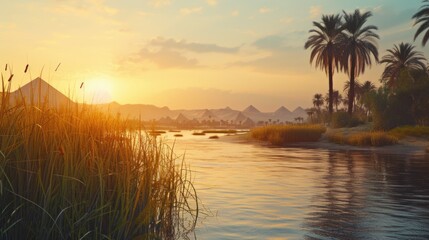 Poster - A beautiful image capturing the setting sun over a serene body of water. Perfect for adding a peaceful and scenic touch to any project