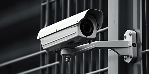Poster - A security camera mounted on the side of a building. Suitable for surveillance and security-related concepts