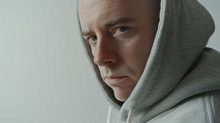 Aufkleber - A man wearing a hoodie, looking directly at the camera. This image can be used to depict mystery, anonymity, or urban fashion