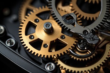 Poster - A detailed close-up view of a clock with visible gears. This image can be used to represent time, precision, mechanics, or as a metaphor for the passage of time in various projects and designs